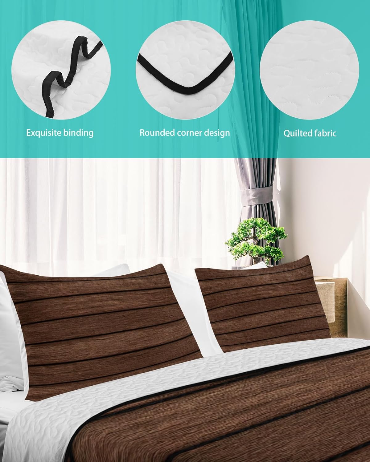 Queen Size Quilt Set, Farm Brown Wood Board Lightweight Bedspread Coverlet Set Soft Microfiber Summer Quilt with 2 Pillow Shams, Vintage Farmhouses Barn 3 Piece Comforter Bedding Set