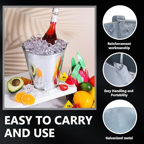 Miniatura 4 de 12 juegos de cubos galvanizados con pinza y cuchara, incluye 12 cubos de cerveza de 7 pulgadas y 100 onzas, cubos de hielo de metal con asa, 6