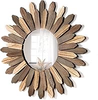 Honiway 21 Inch Boho Rustic Wood Tricolor Wall Mirror - Farmhouse Sunburst Decor for Bedroom Living Room Bathroom