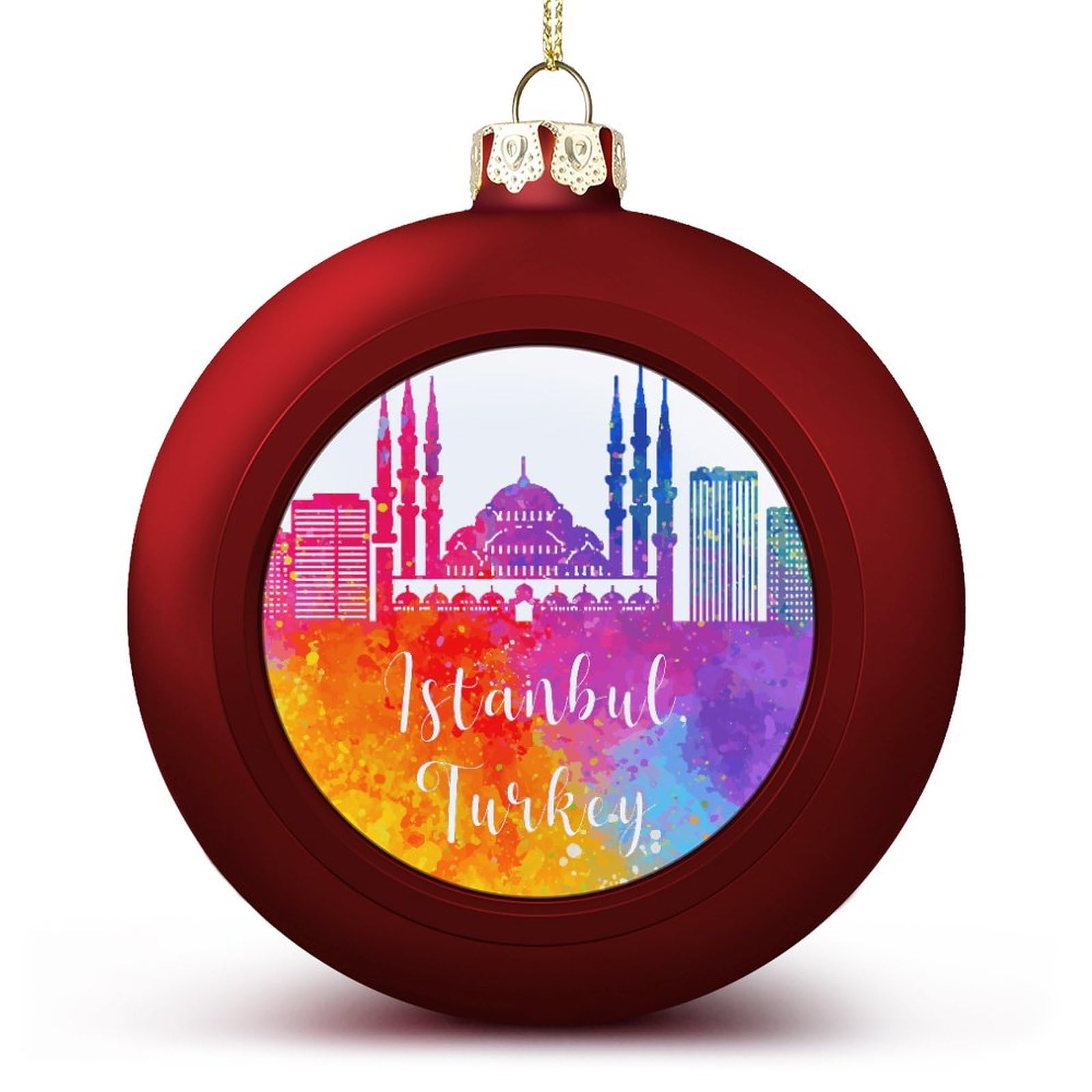 Yelolyio Red Turkey Istanbul Skyline Ball Ornament City Skyscraper Buildings Silhouettes Hanging Ornaments Keepsake Souvenir Christmas Tree Seasonal Holiday Decoration