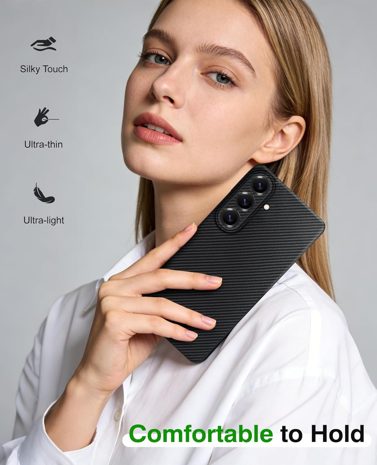 Slim Case for Samsung Galaxy S26 Plus(6.7") with 600D Aramid Fiber, Compatible with Mag-Safe Accessories, Ultra Light, NO-case Feeling, Minimalist, Carbon Fiber, Matte Black+Grey