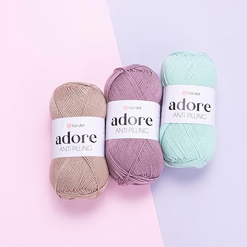 Miniatura 3 de 1 madeja YarnArt Adore, Hilo antibolitas, 100% acrílico antibolitas, 100 g (3.5 oz), 918.6 ft (306 yd), 3 Light-DK, Turquoise - 343