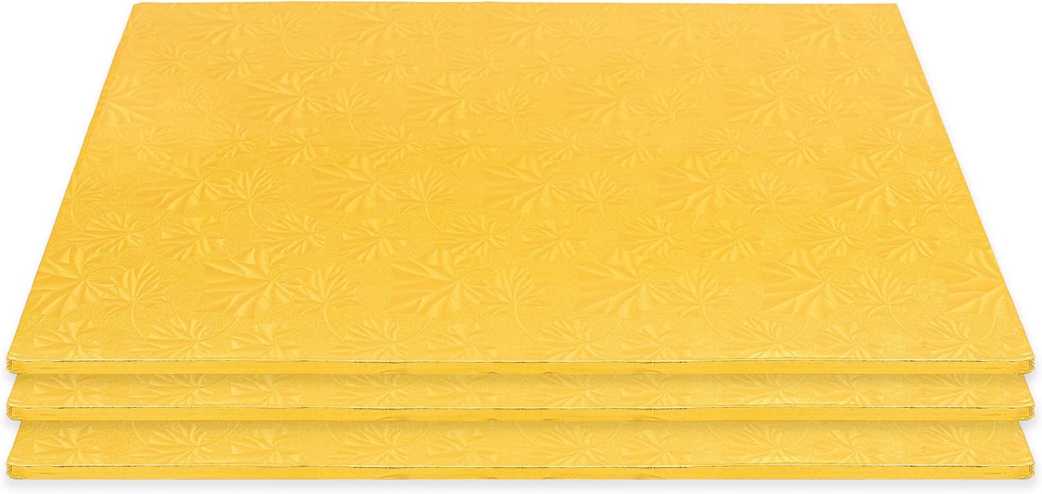 Dulcet Delights Fuller Sheet Cake Board - Decorative Cake Board for Cakes, Desserts, Pizza & More - Food Safe - Disposable & Recyclable - 18 ½"W x 26"L x ¼" Thick - Gold - Set of 3