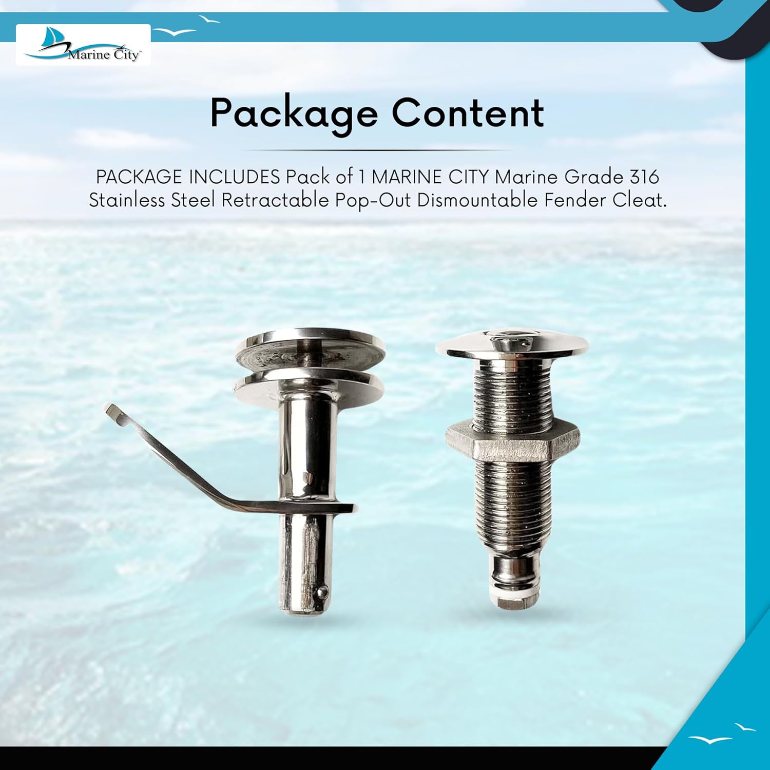 MARINE CITY Marine Grade 316 Stainless Steel Retractable Easy Use Pop-Out Dismountable Smooth Design Fender Cleat for Marine Boat Yacht Ship Side Accessory