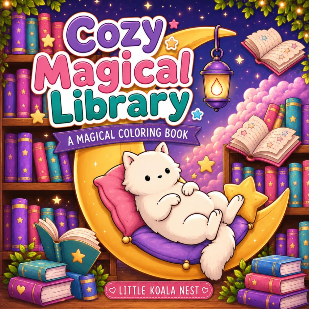 Cozy Magical Library: A Magical Coloring Book Filled with Cozy Reading Nooks, Spellbooks, and Fantasy Library Scenes for Stress Relief