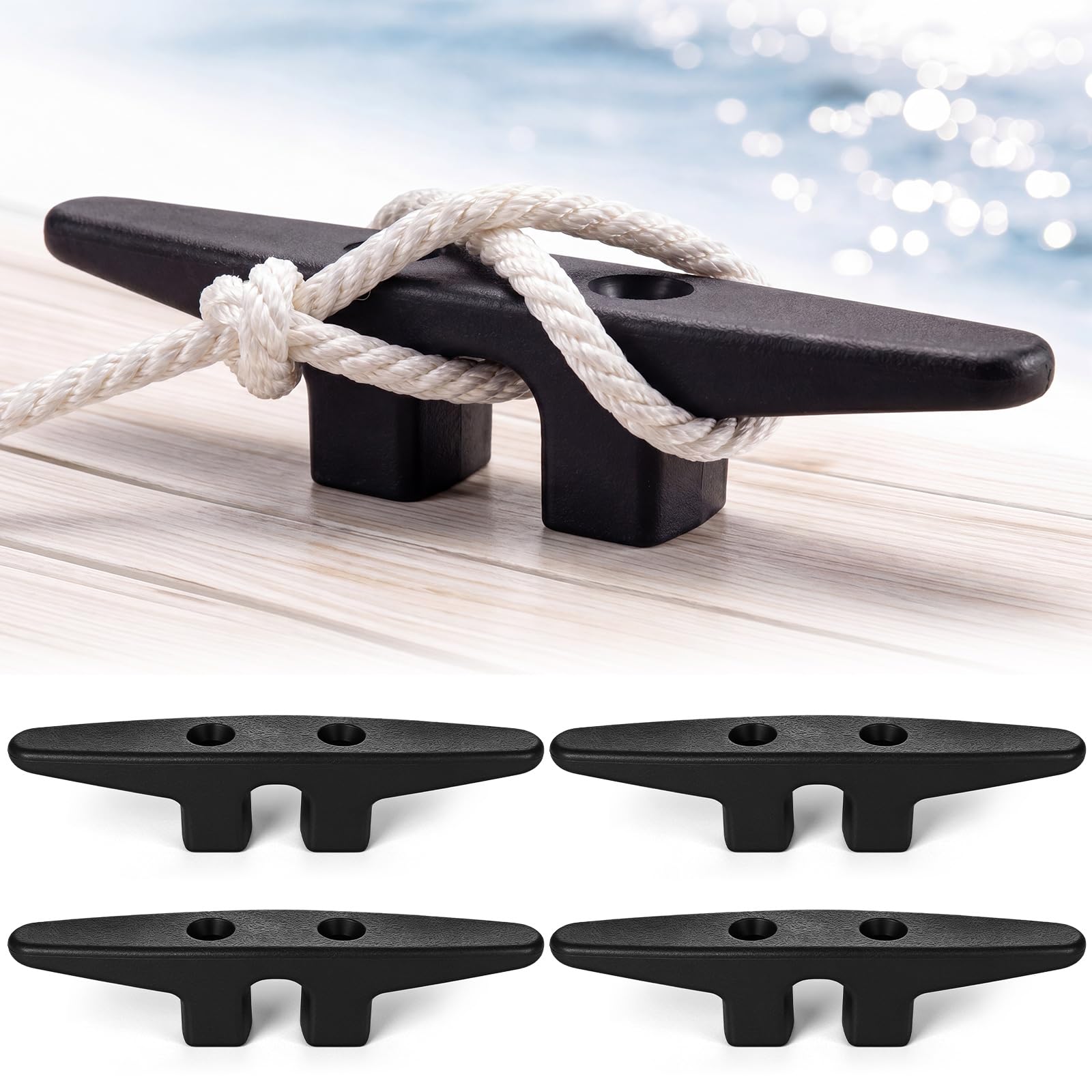 Qunclay 4 Pcs Nylon Boat Cleats Open Base Dock Cleat Black Marine Grade Lightweight Corrosion Proof Boat Anchor Tie Downs Accessories for Kayak Canoe Pontoon Nautical Decor