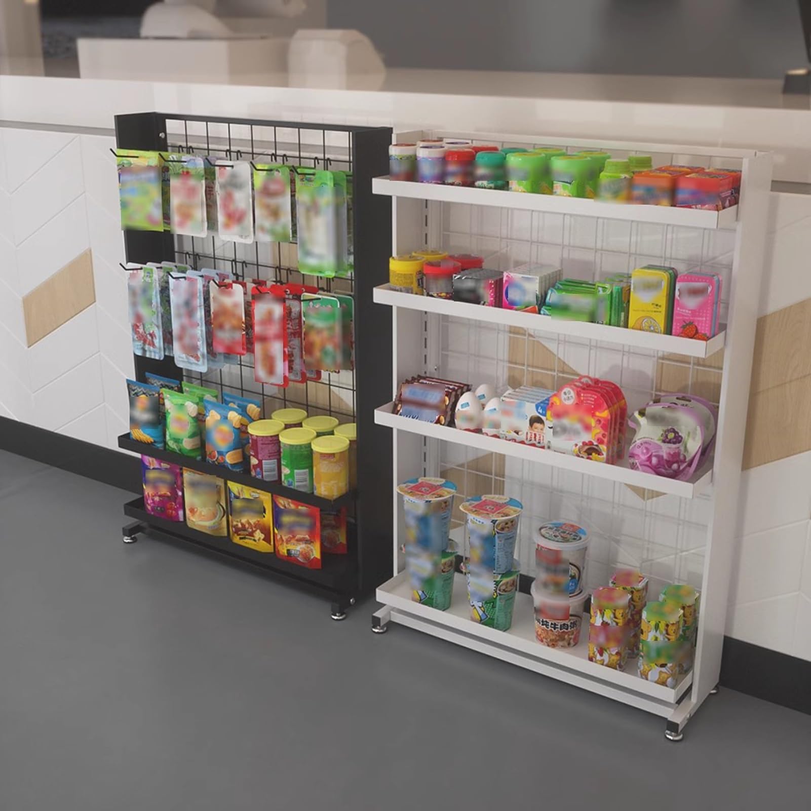 Scaffale di esposizione al dettaglio, scaffali di rotolamento del pavimento per supermercati e cucine, soluzione di stoccaggio regolabile per il merchandising e l'organizzazione dei prodotti
