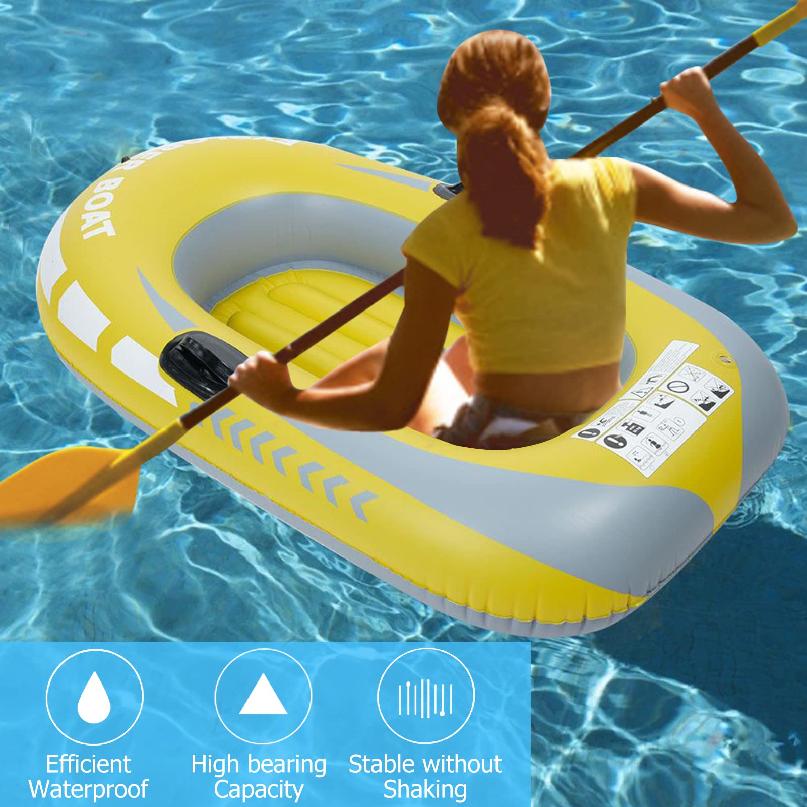 Gommone per 1 persone, gonfiabile, in PVC, ad alta resistenza, per adulti e bambini, 109 x 87 x 66 cm, con corda, kayak gonfiabile per sport acquatici