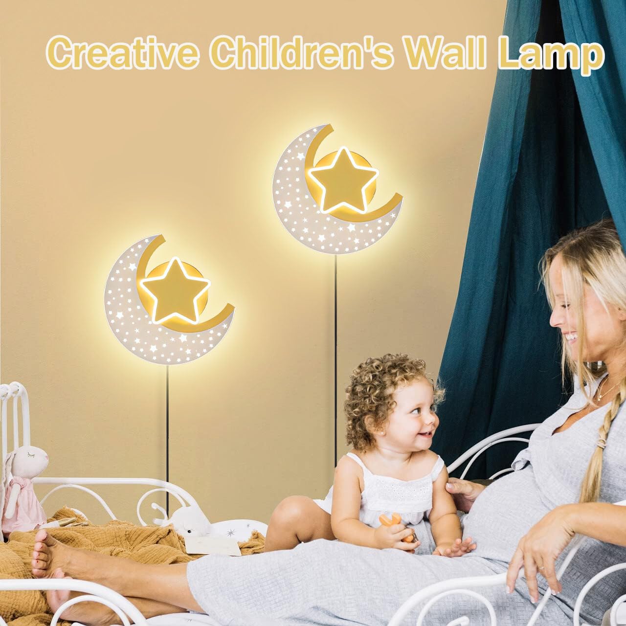 Lámpara de Pared LED con Interruptor Táctil Regulable Estrella Luna Aplique de Pared de Cabecera con Enchufe 12W Iluminación de Pared Interior para Dormitorio Niños y Niñas Estudiar Luz de Lectura
