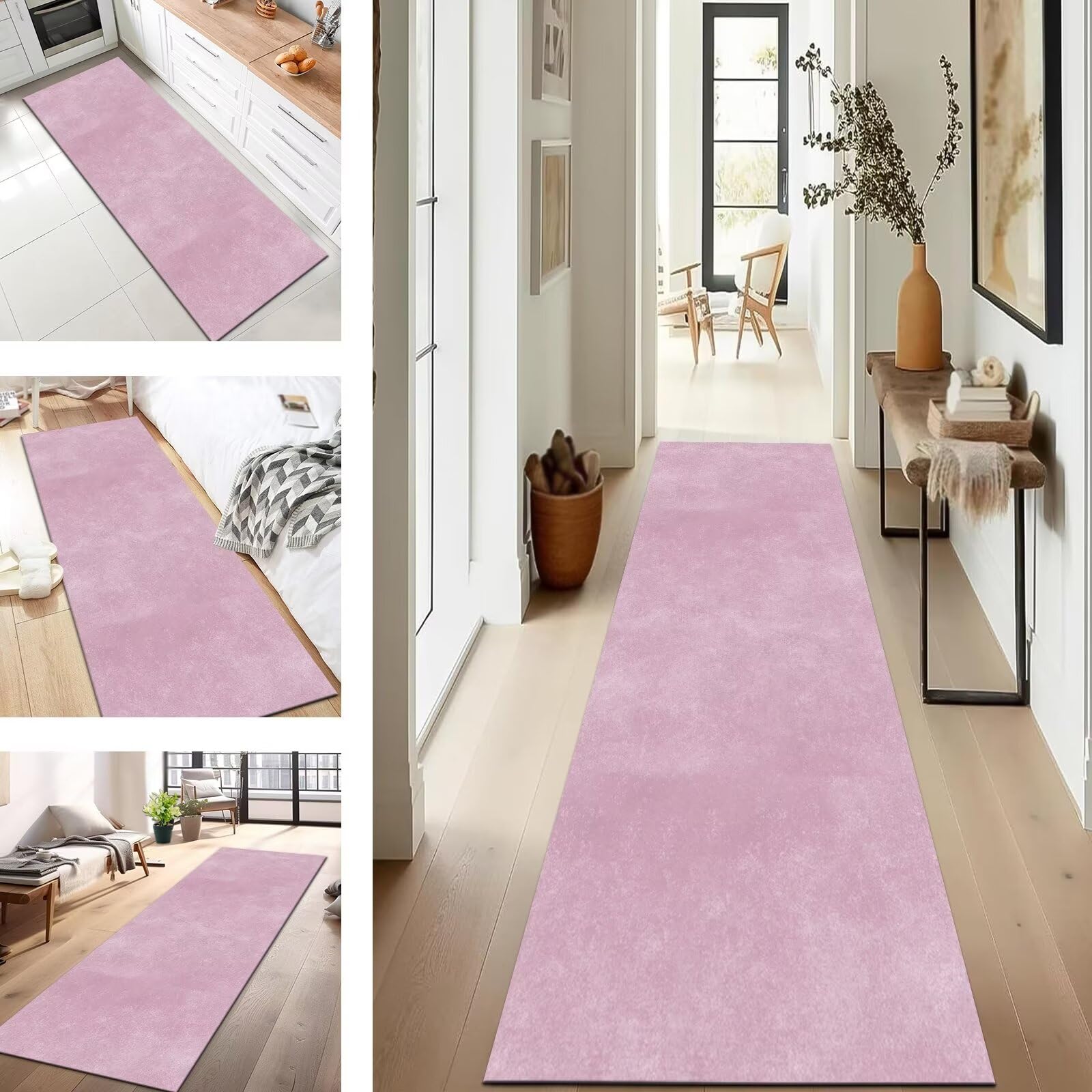 Tapis de couloir rose 50x350 cm antidérapant et lavable pour l'entrée