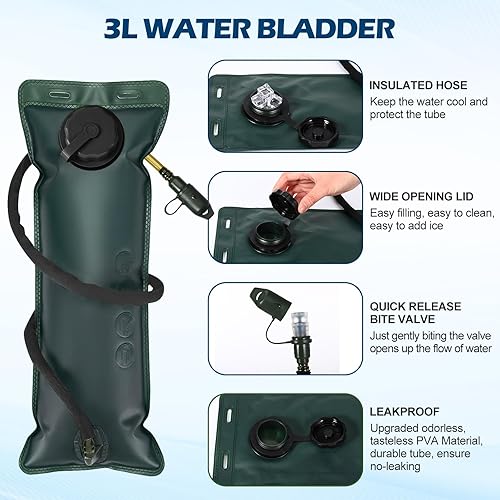 Miniatura 4 de Liliful Mochila táctica de hidratación con vejiga de agua de TPU de 3 l, mochila táctica Molle para agua, paquete de hidratación para hombres y