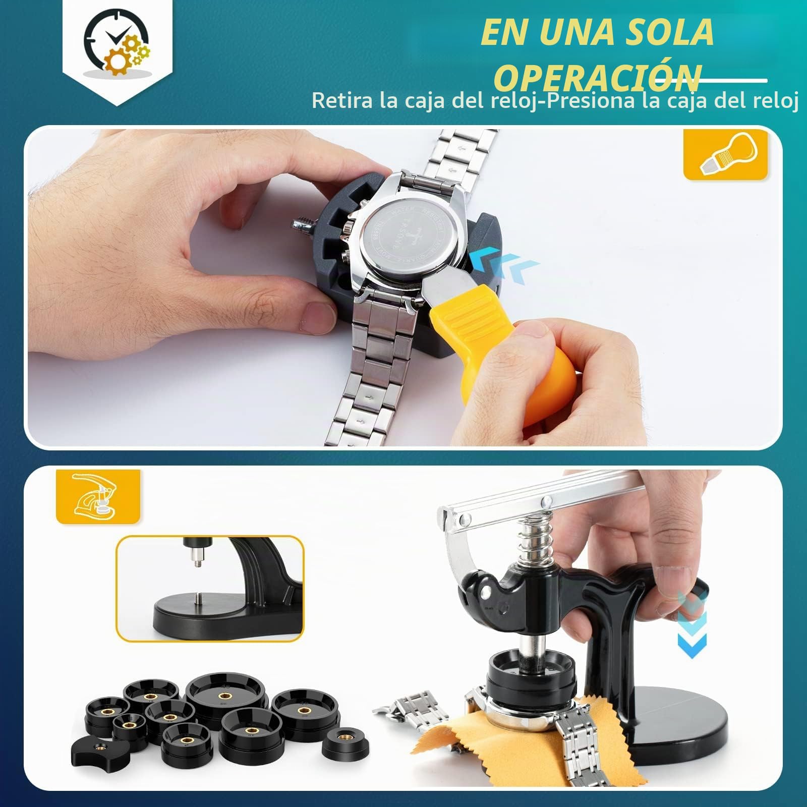 Eventronic Herramientas relojero+ Prensa de Tapa, Kit Relojero con Herramienta Cambiar Pilas Reloj, Juego de Herramientas Pasador de Enlace de Banda de Reloj con Estuche (88PSC)