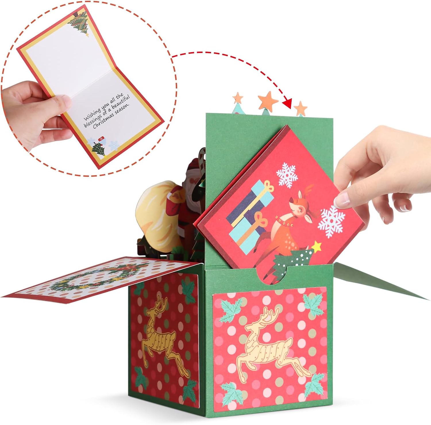 Giiffu 4-Pack 3D Pop Up Christmas Cards – Handmade Holiday Greeting Cards with Envelopes & Notecards, Cute Xmas Pop Up Cards for Family, Friends & Kids, Festive Christmas Gift Card Holders