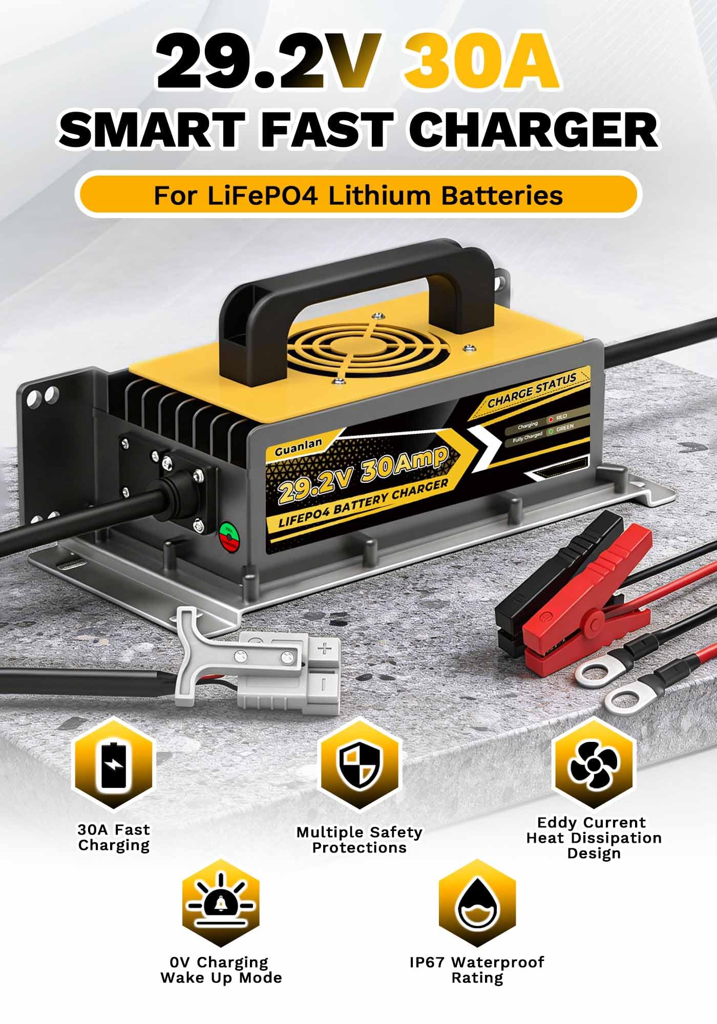 29,2 V 30 A litowa ładowarka do akumulatorów LiFePO4 24 V (25,6 V) LiFePO4, 24 V AC-DC, litowa ładowarka z wtyczką Anderson do samochodów kempingowych, instalacji wyspowych, gospodarstw domowych
