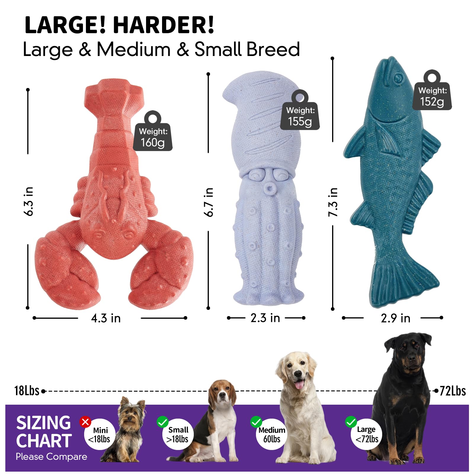 Kimee Juguetes para perros para masticadores agresivos, paquete de 3 juguetes indestructibles para masticar perros, juguetes súper masticadores para perros con sabor a tocino de nailon resistente para
