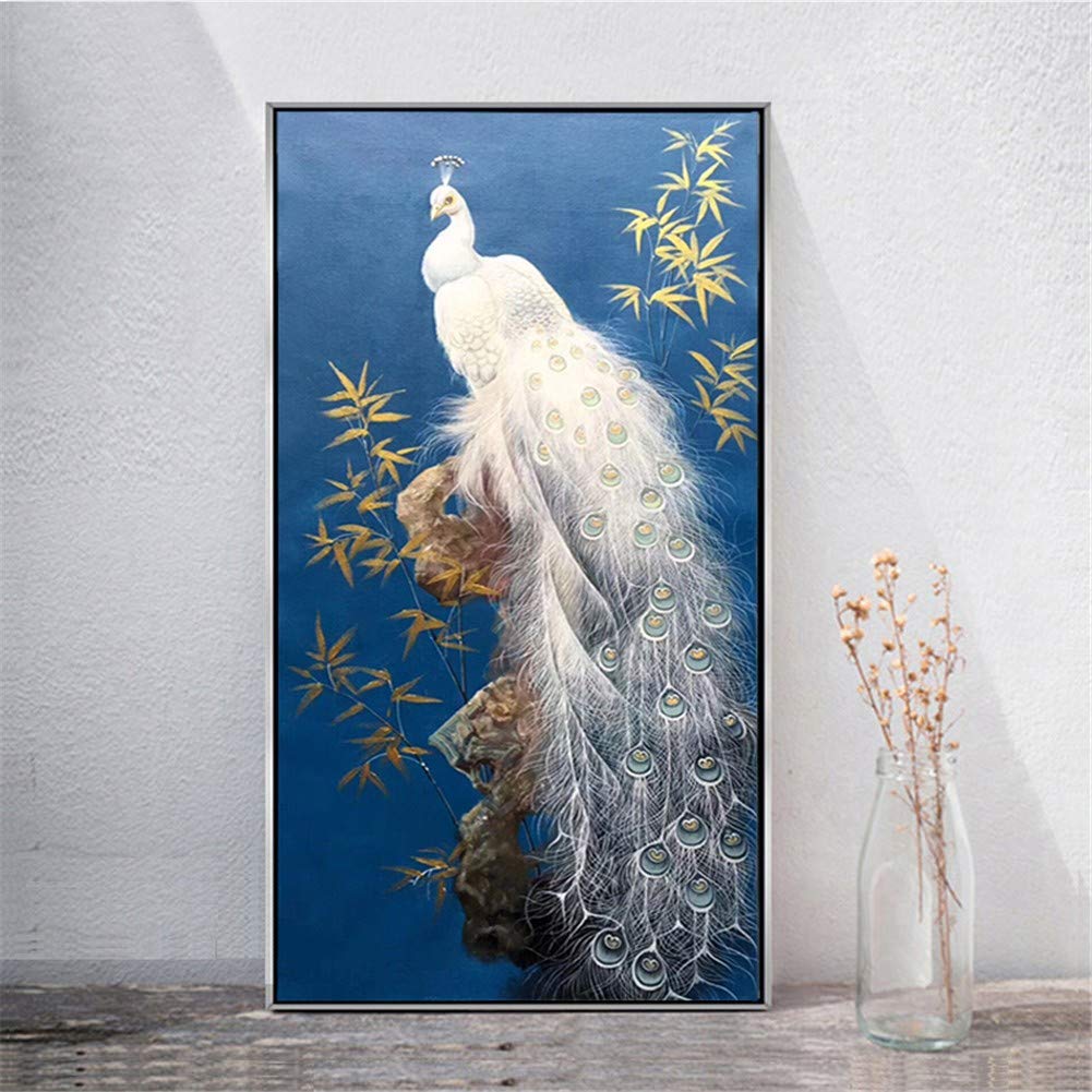 5D DIY Diamond Painting Kits Peacock Full Drill Crystal Rhinestone Adults Kids Cross Stitch Embroidery Number Mosaic Pictures Wall Bedroom Home Decoration Crafts Round Drill 70x140cm/28x56in D5012