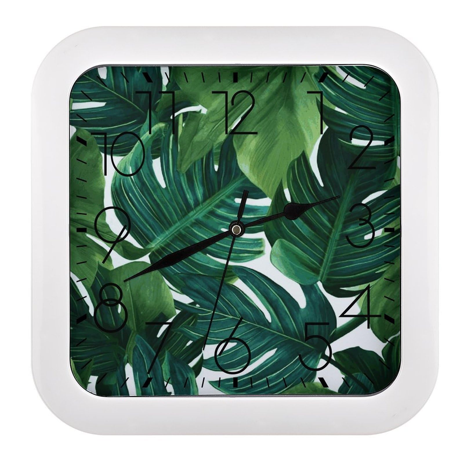 JTREHY Banana Leaves Wall Clock The Sound is Soft Square Timepiece Fashion Precise Easy to Read Numbers | Perfect Living Room Kitchen Or Office Clocks