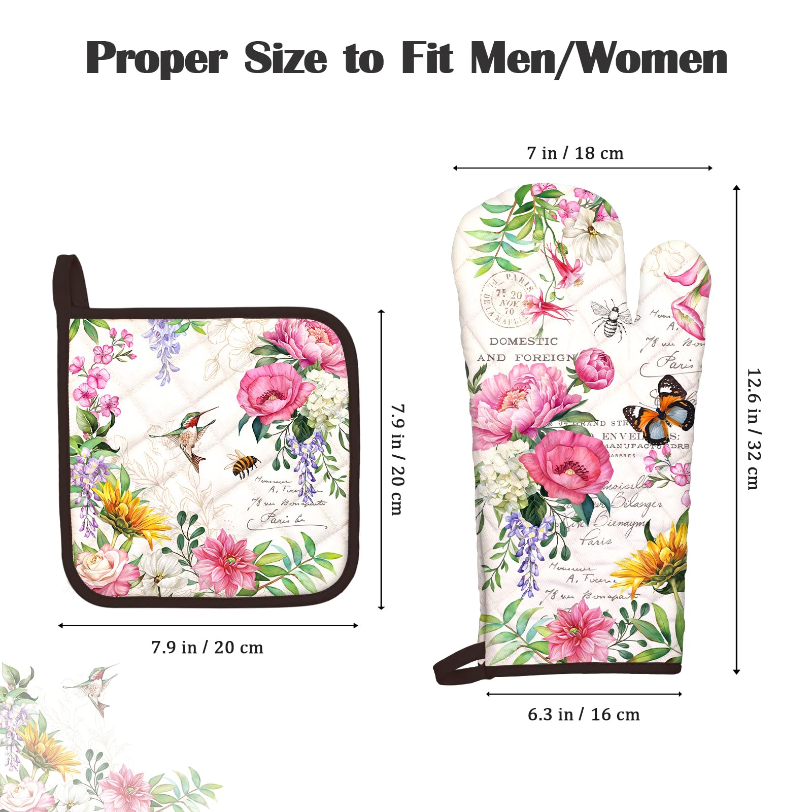 Arquiel Vintage Flower Oven Mitts and Pot Holders -100% Cotton - Image 4