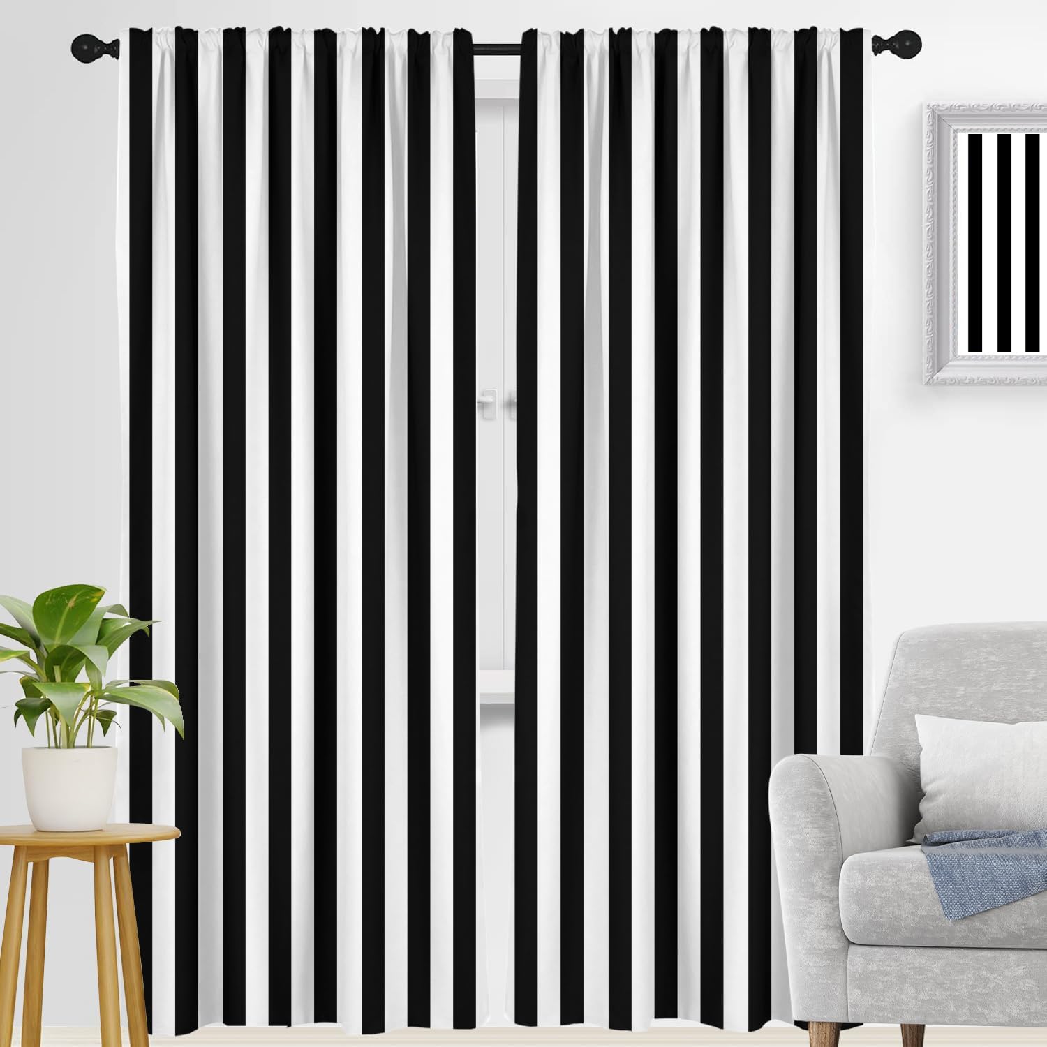 zokyer Cortina de Ventana Blanca y Negra a Rayas, Simple, Moderna, Arte Neutro, niños, Hombres, Adolescentes, casa de Campo, gótico, rústico, Moderno, Retro, 42 Pulgadas de Ancho x 84 Pulgadas de