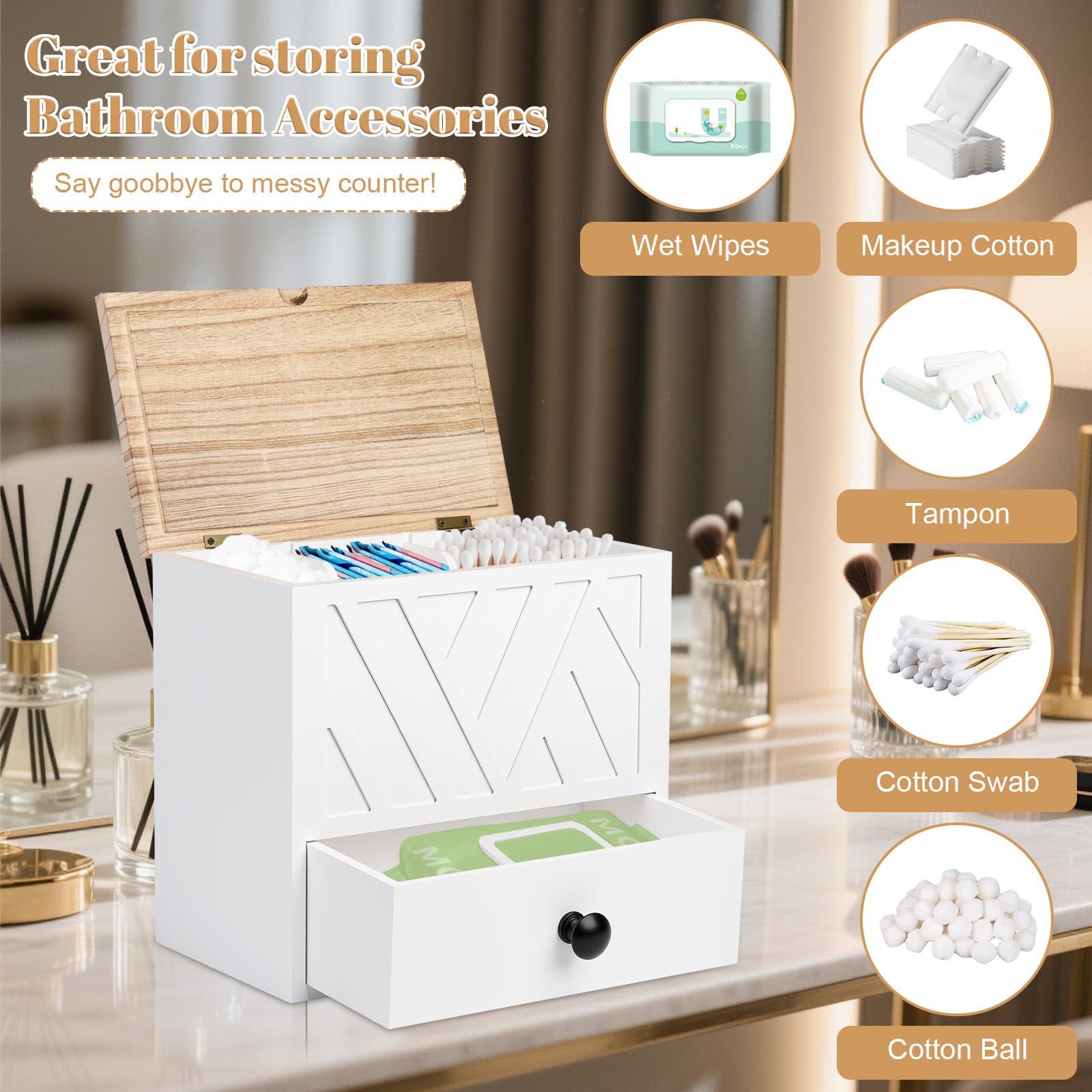 3 Compartiments Boite Rangement Serviette Hygiénique, Boite Rangement Tampon Sanitary Pad Storage Box avec Couvercle, Boîte de Rangement pour Tampons pour Salles de Bains, Salons et Bureaux (Blanc-1)
