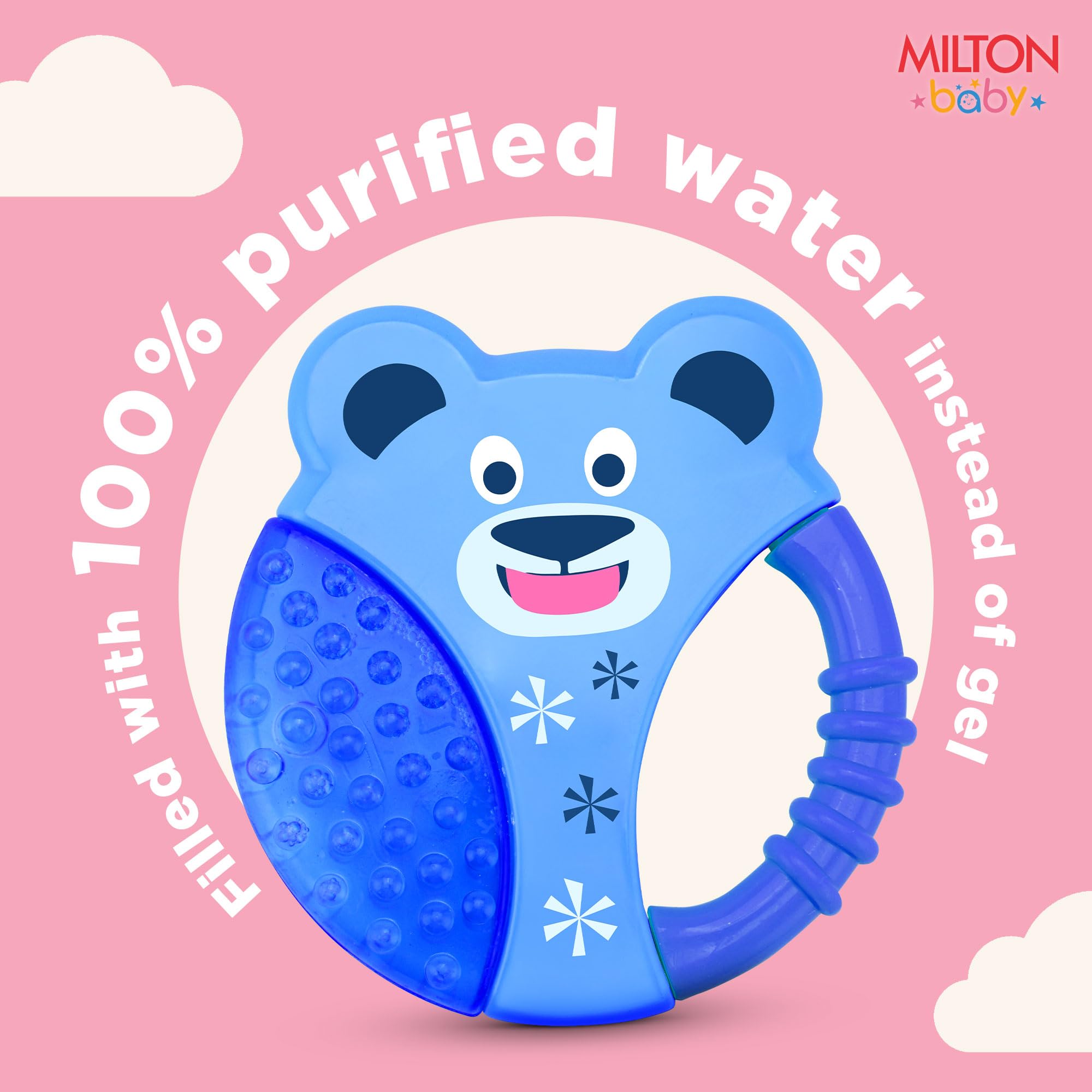 Milton Baby Water Filled Teethers for 6 to 12 Months I ISI Certified I BPA Free-Food Grade Material I Filled with 100% Purified Water I Easy Grip I 2-in-1 Gum Massage Hard-Soft Surface I Blue 2