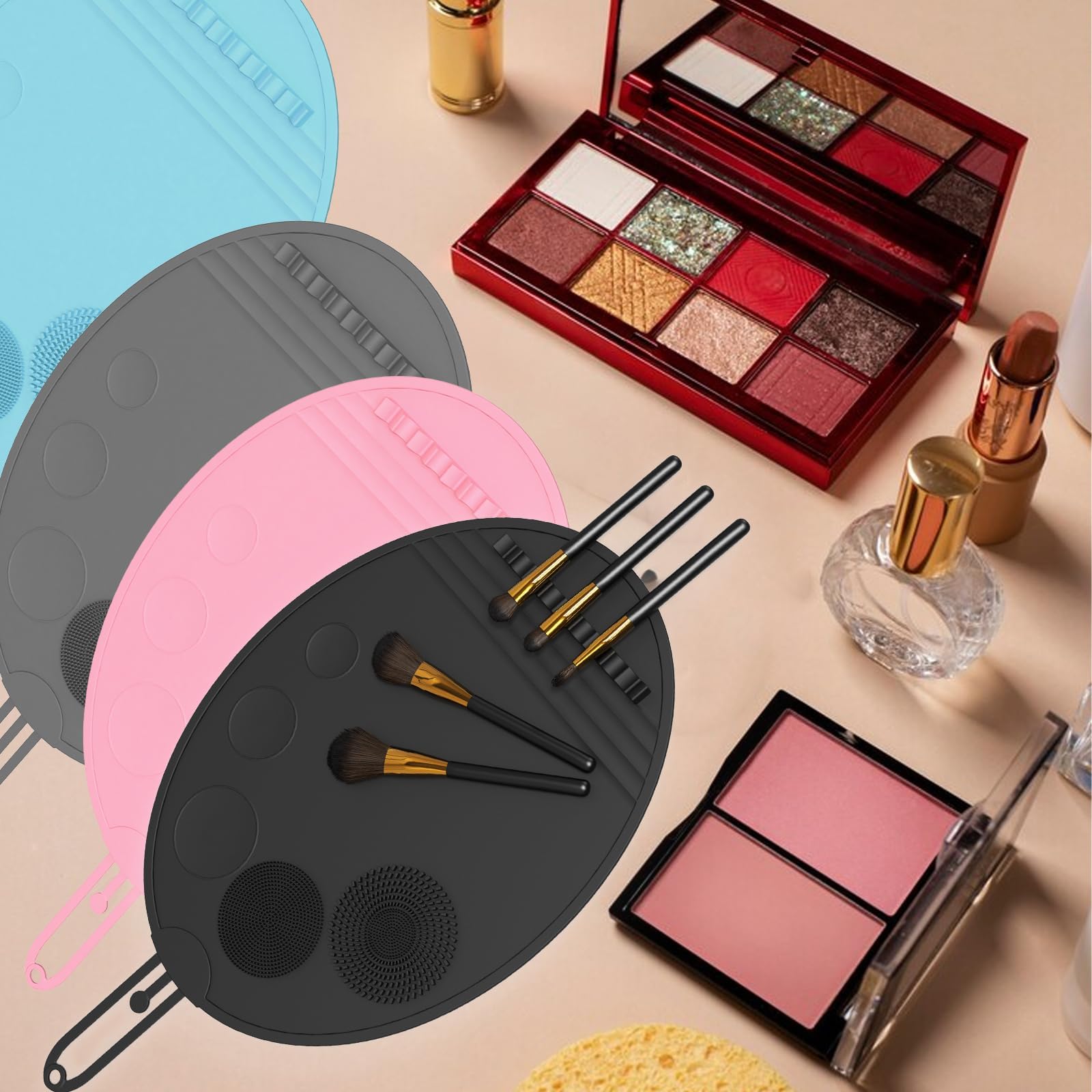 Multifunctional Silicone Makeup Brush Cleaning Mat, Durable Foldable Design for Professional and Home Use (black)