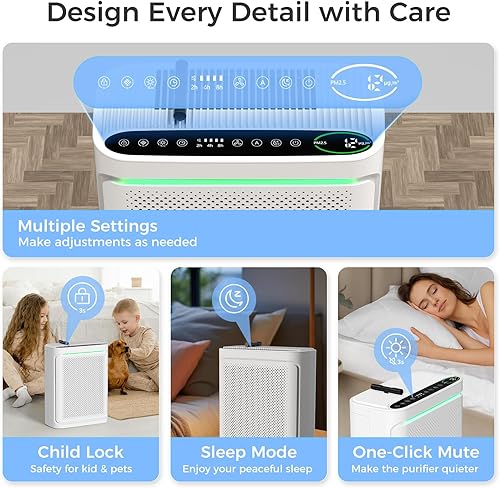 Miniatura 8 de Purificadores de aire para el hogar con área de cubierta de calidad de aire de hasta 2152 pies cuadrados equipado con filtro lavable HEPA True H13