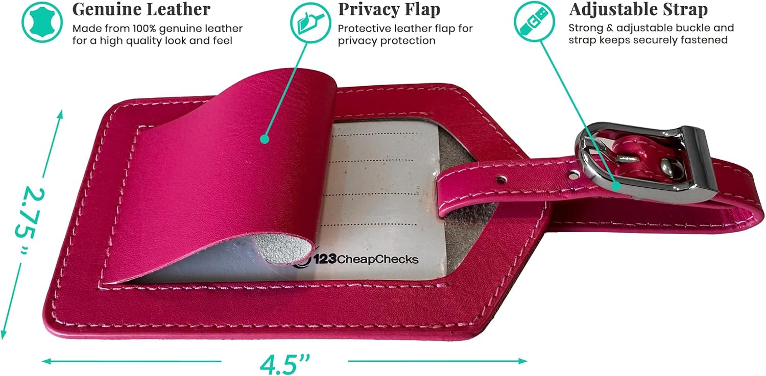 Personalized Monogrammed Bright Pink Leather RFID Passport Cover Holder and 2 Luggage Tags