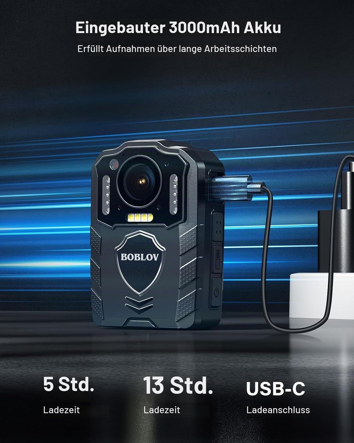 BOBLOV KJ25 1080P 256 GB Körperkamera, Body Cam, 3000 mAh mit 10–13 Stunden Aufnahmezeit, Body Camera mit Nachtsicht, für Lieferungen, Strafverfolgung (256 GB)