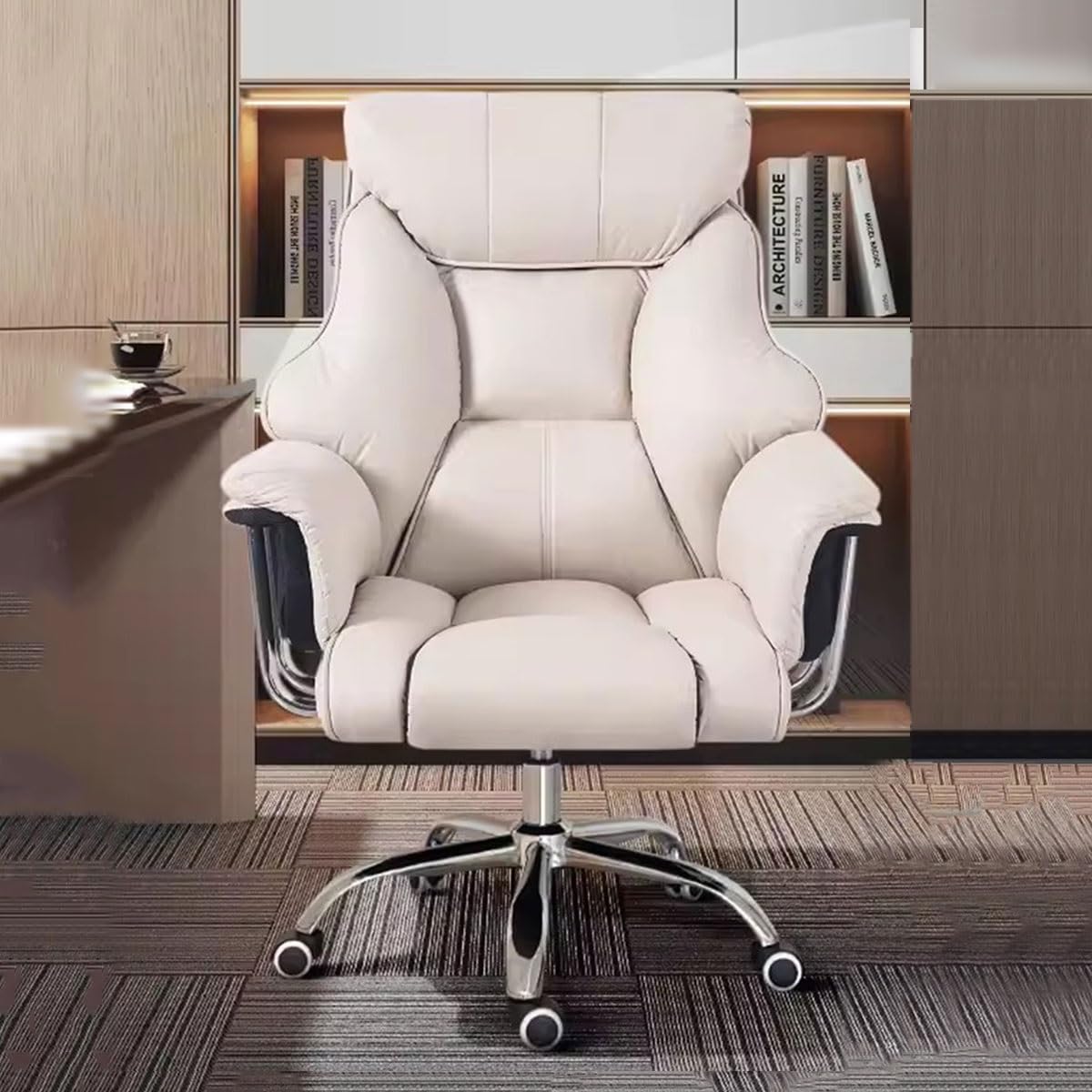 WDSOPK High Backrest Ergonomic Executive Office Desk Chair with Height Adjustable Armrests Swivel Leather Upholstered Task Chair for Ultimate Comfort and Support(White/a-A)