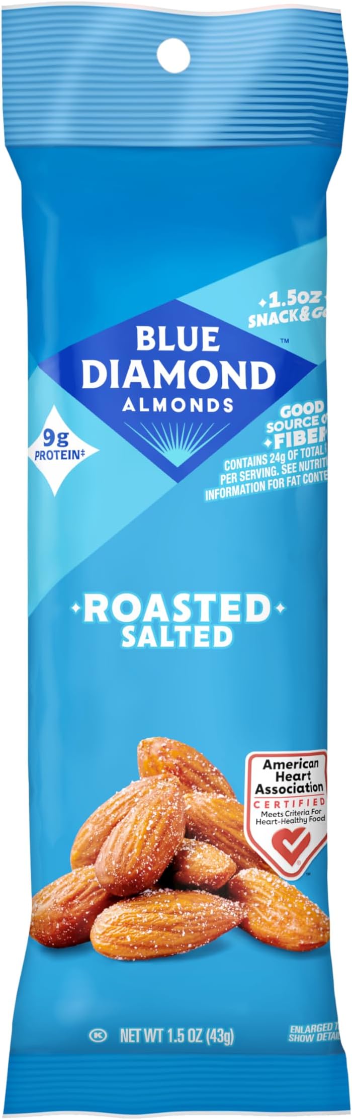 Blue Diamond Almonds, Roasted Salted Flavored Snack Nuts, Single Serve Bags (1.5 Oz. Tubes, Pack of 12)