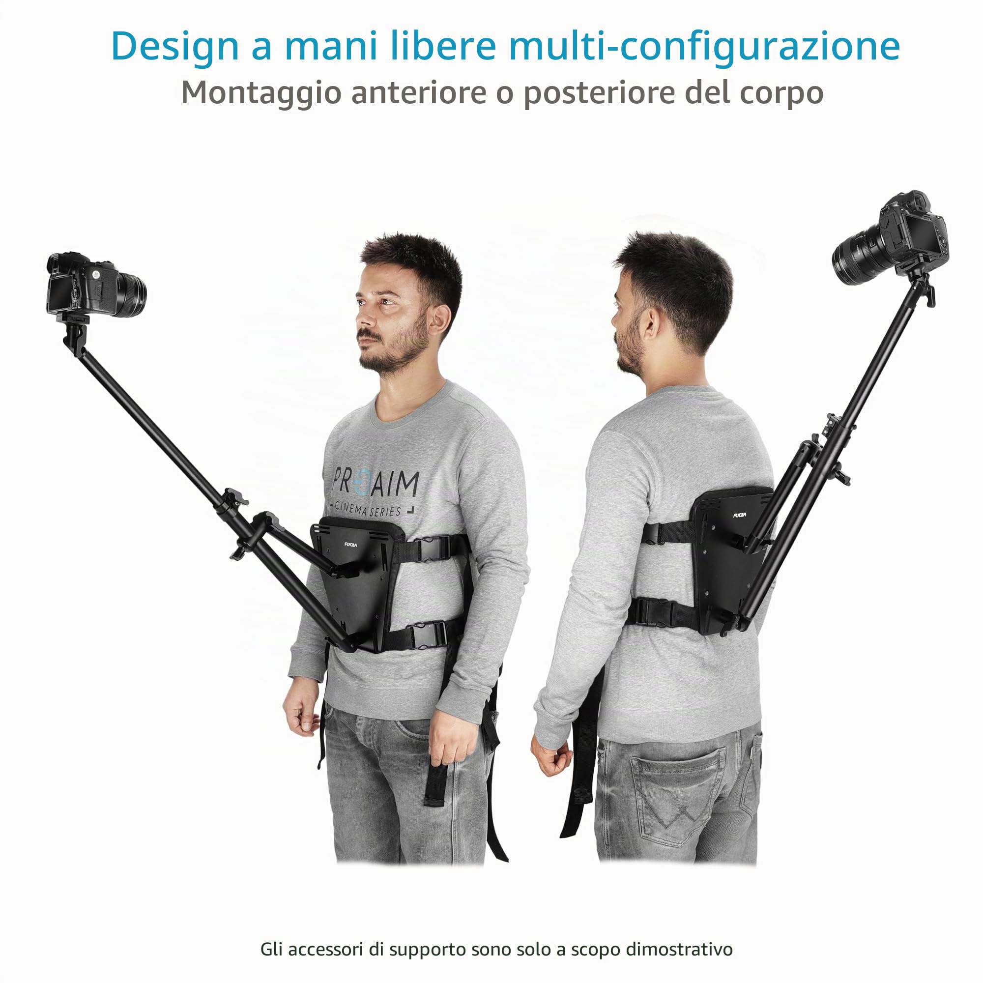 FLYCAM Camvest per DSLR, Imbracatura a Mani Libere per Camera, 1,3kg/3lb | Asta telescopica 3 ft con testa a sfera inclinabile 180° per riprese POV o in terza persona