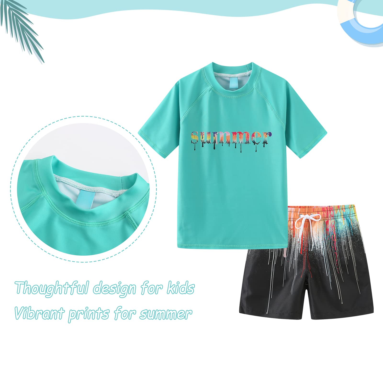 Ensemble de bain à manches courtes pour garçon - T-shirt + short de bain - Maillot de bain 2 pièces - Séchage rapide - 98-170 cm