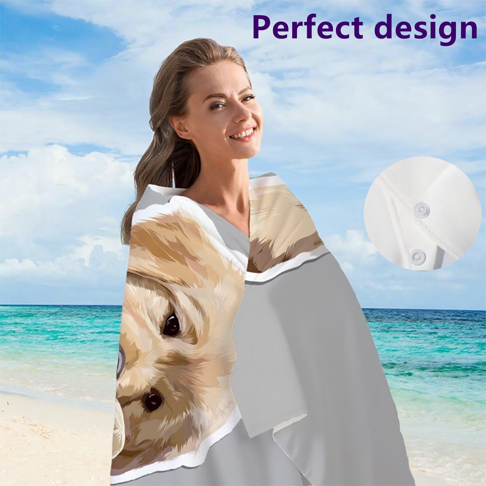 Serviette de Plage XXL 75x150 cm, Serviette Microfibre Serviettes de Bain Anti Sable Léger et séchage Rapide Absorbante Doux Tapis de Plage, avec Sac pour Sport, Voyages, Cadeau (Chien Gris) G1-31