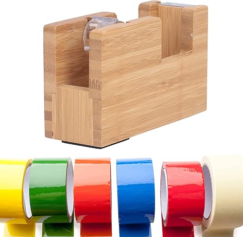 Miniatura 3 de Fydun Desktop Tape Holder Bamboo Tape Cutter Stand Adhesive Roll Base Stationery Tools Wide Range of Uses