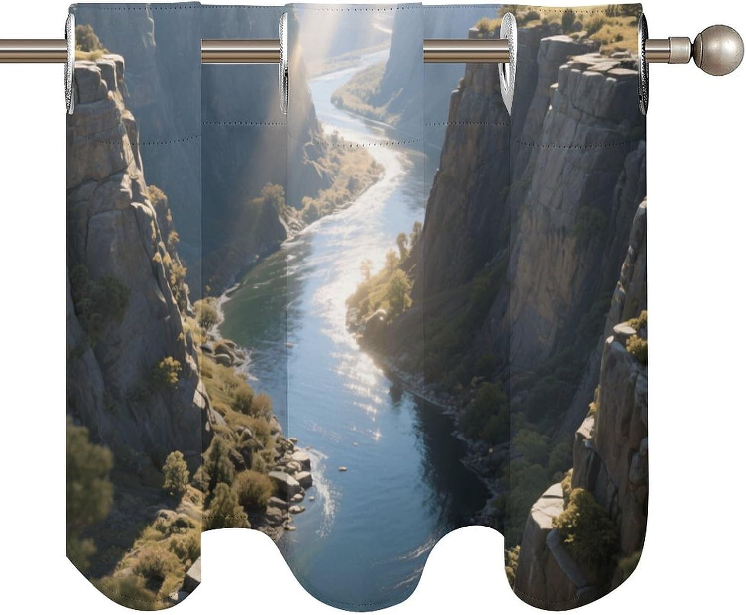 Canyon, Yellowstone River Meanders Curtain 2 Panels, Polyester Fiber, Blackout Insulated Window Curtain, Curtain Valance for Kitchen Dining Room Living Room Cafe Small Window 52 * 18.1 Inches