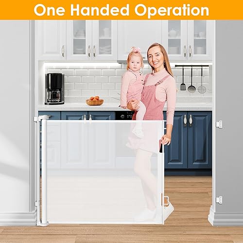 Miniatura 5 de Puerta retráctil de 55 pulgadas para perros para niños, puerta retráctil para bebés para puerta, puerta retráctil para bebés para escaleras, puerta