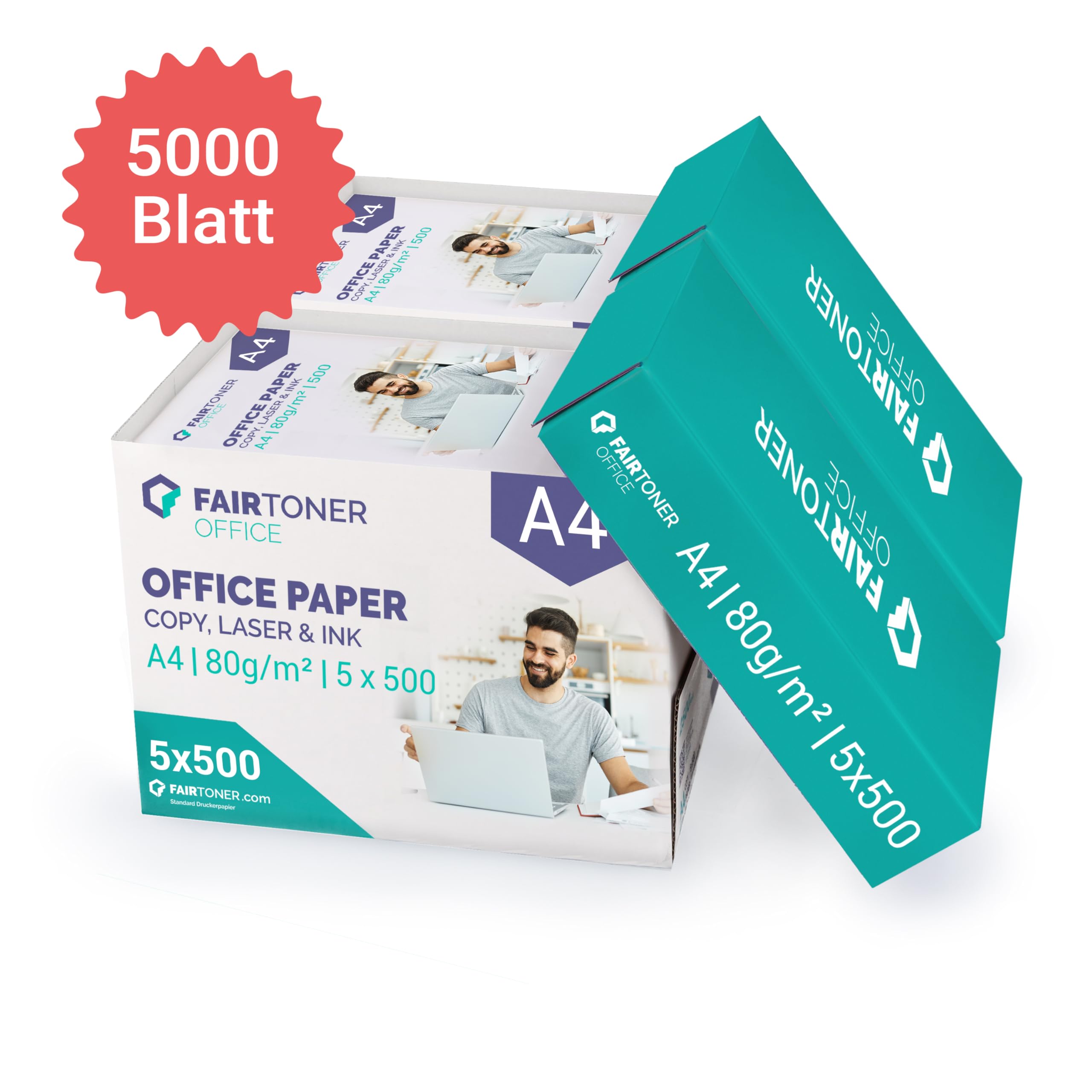 FairToner Office Druckerpapier A4 weiß 80g 5.000 Blatt (10x 500)