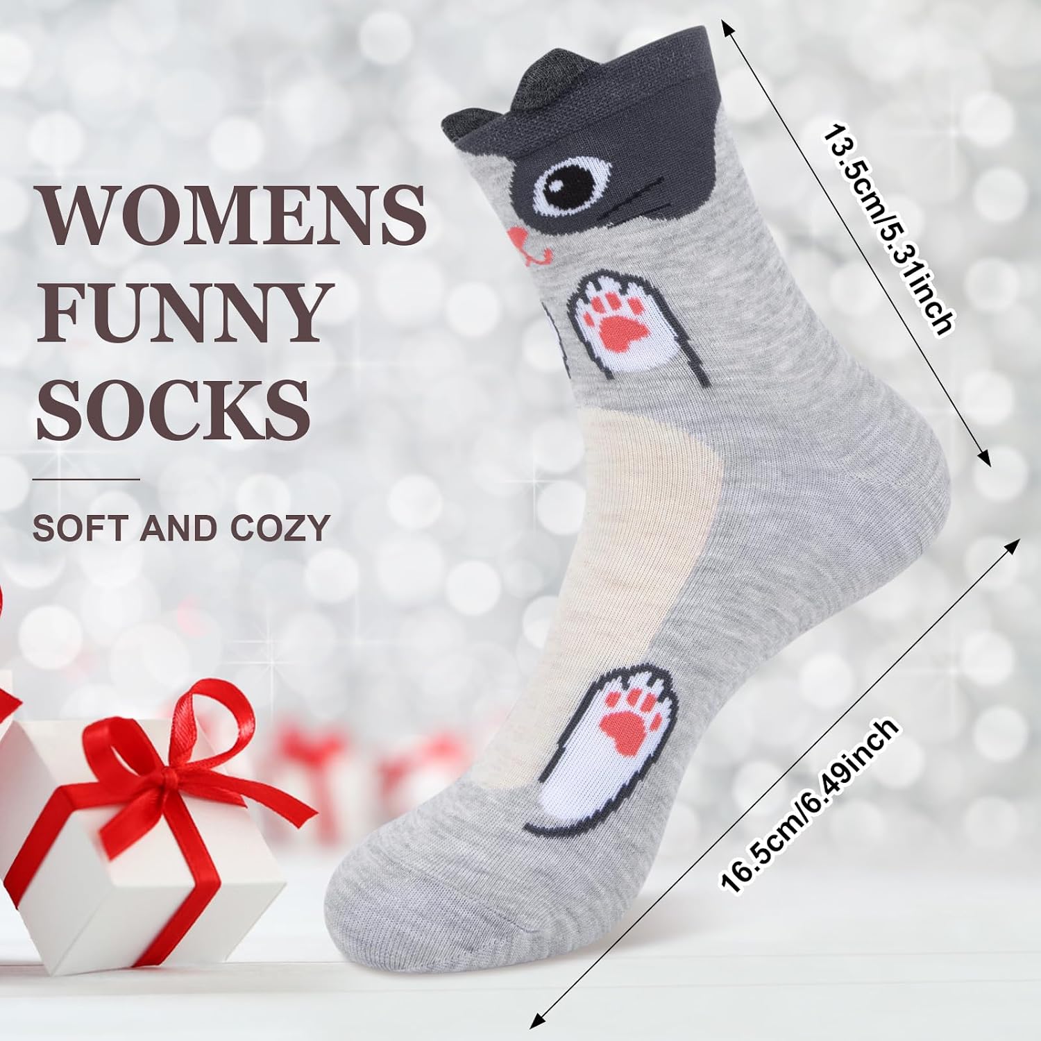 Chalier 5 Pairs Socks for Women, Fun Cat Dog Animal Funny Socks Gifts image 4