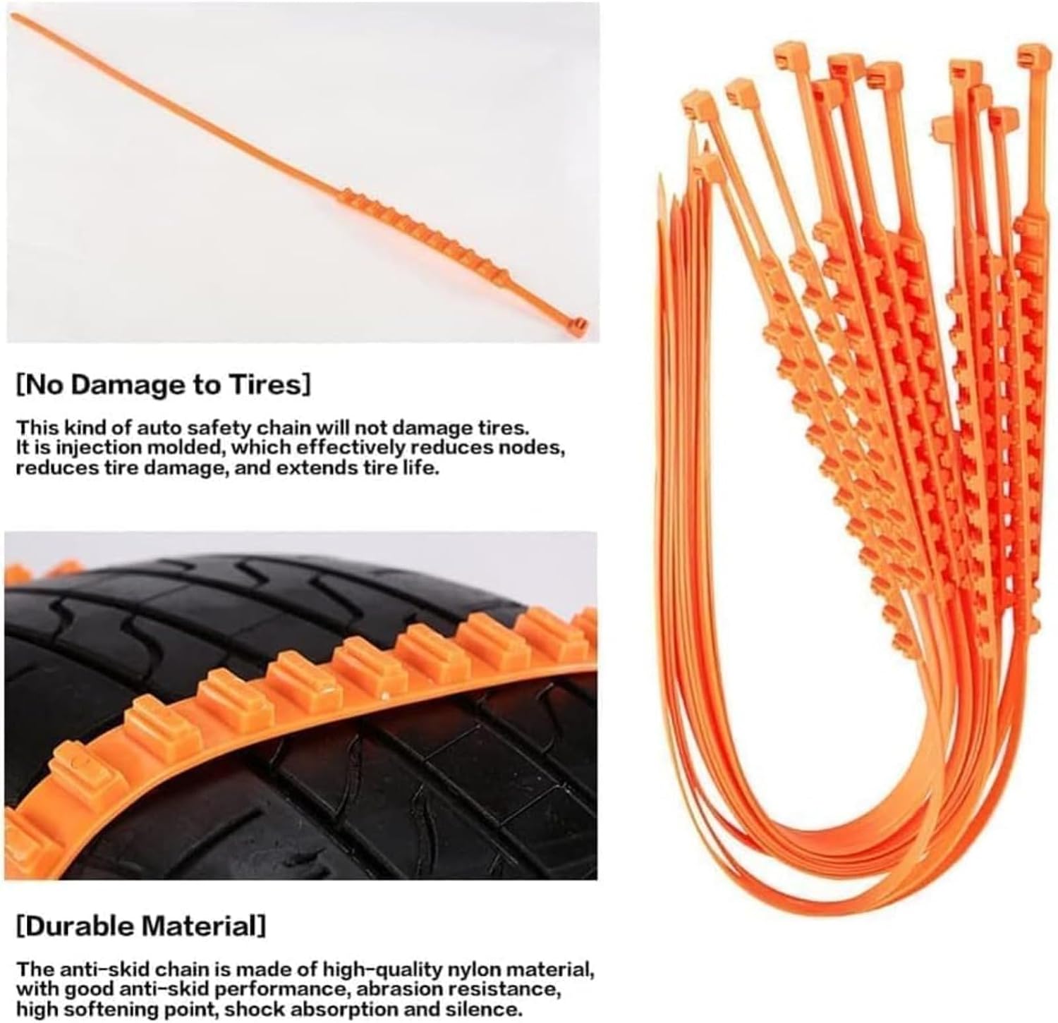 2026 New Zip Tie Tire Chains, Universal Anti-Skid Snow Tire Chains, Emergency Traction Cables for Cars SUVs Trucks, Reusable Winter Safety Chains for Snow Ice Mud (Red, 20)