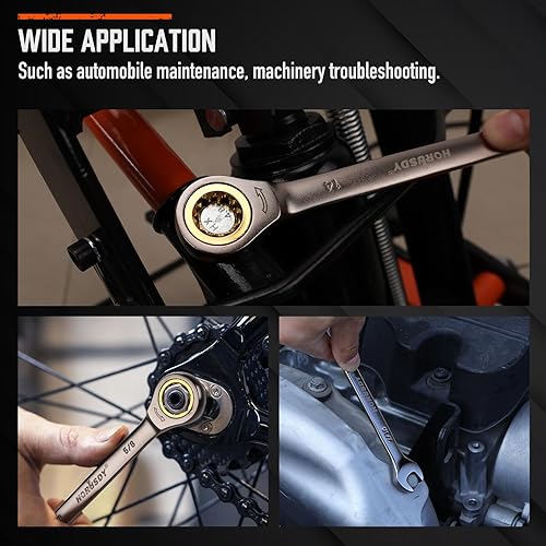 Miniatura 9 de HORUSDY Juego de 24 llaves de trinquete  métricas y SAE  Juego de llaves combinadas de trinquete con organizador  72 dientes  Acero al cromo vanadio