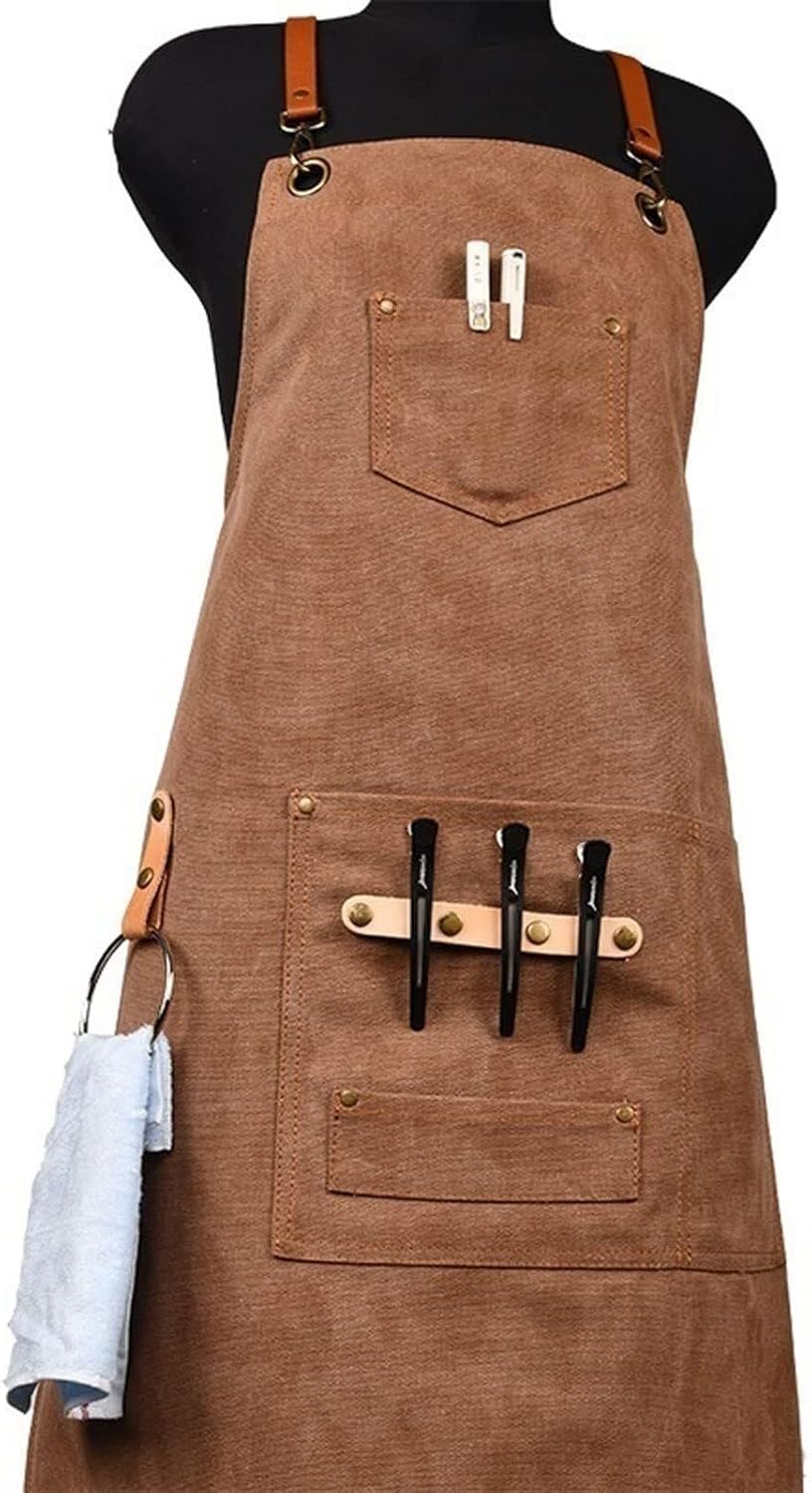 Chef Aprons for Men Women with ，Aprons with Pockets Barber Denim Apron Cafe Painting Men's Women's Cooking Milk Tea Shop Flower Shop Baking Apron