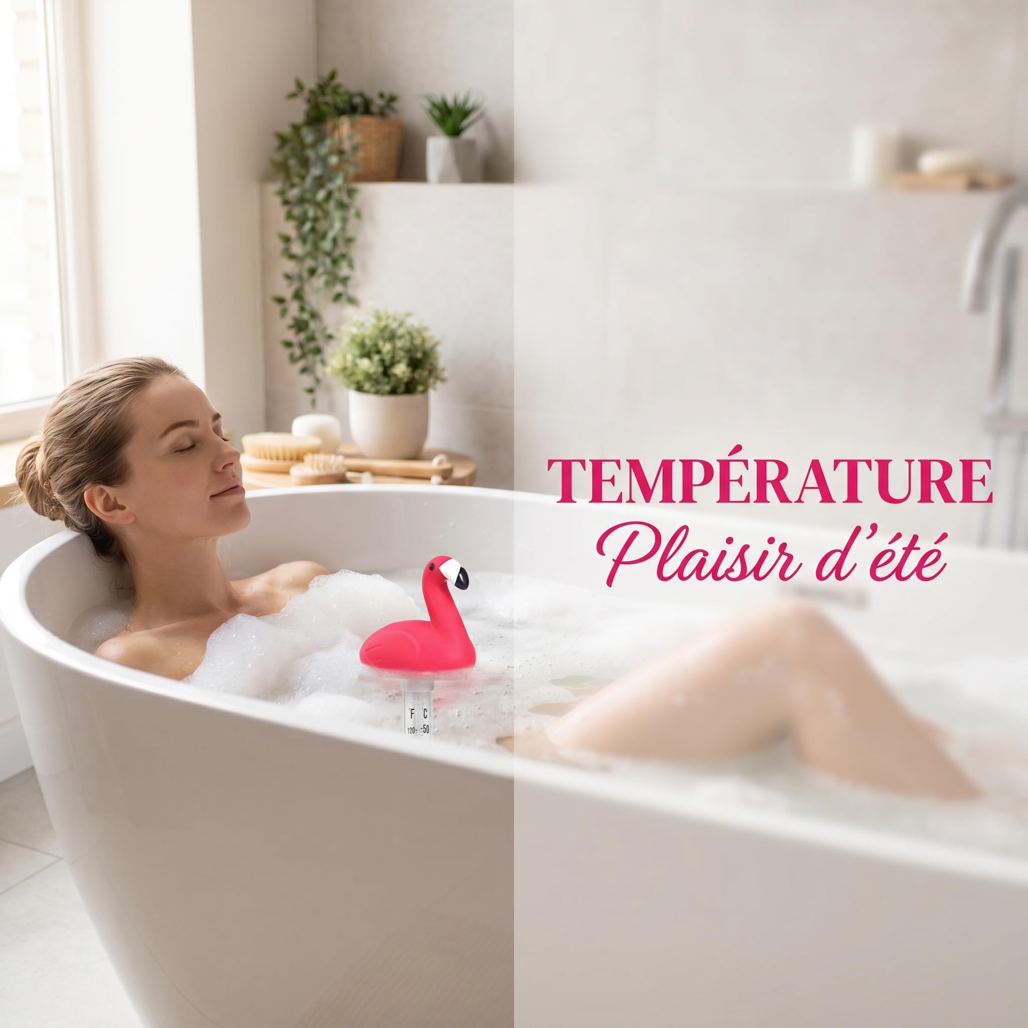 Milageto Thermomètre de Piscine Flottant Décoratif, Flamant Rose, Facile à Lire, pour Bain, Baignoire, Aquarium