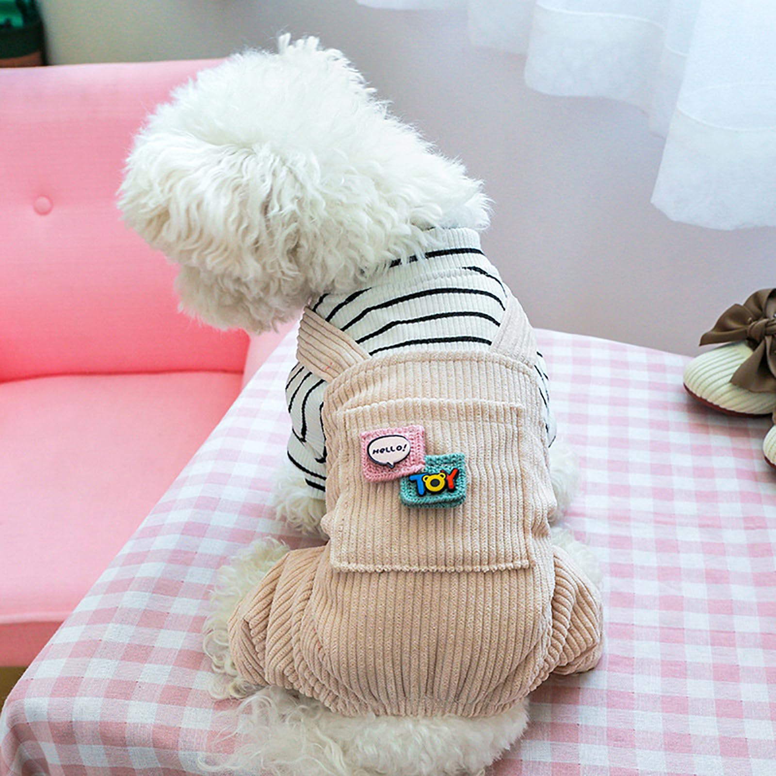 Dog One-Piece Outfit Puppy Cute Sweater Shirt Corduroy Pants Dog Comfortable Soft Overalls Pet Stylish Fall Winter Clothes for Small Dogs Chihuahua
