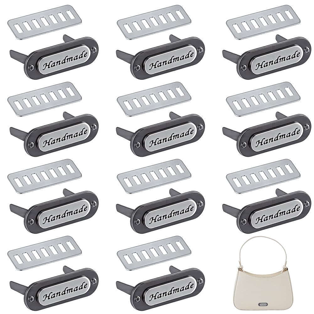 WEBEEDY 12 Sets Silver Handmade Tags with Shim Metal Crochet Labels, Handmade Crochet Purse Tote Labels Decoration Tag for Knitting Crochet Purse Screw Scarf Hats DIY Sewing Craft