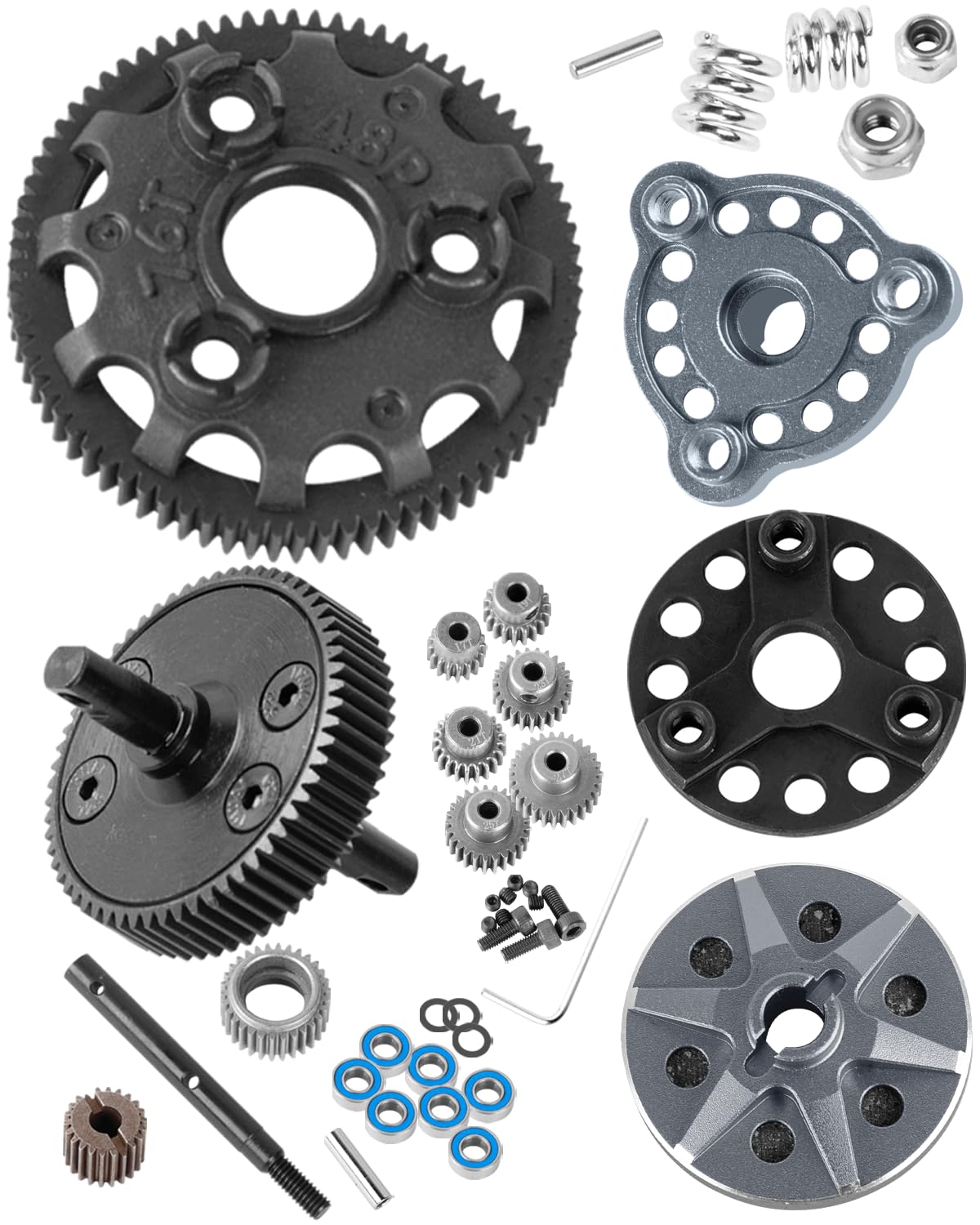RCarmubWow RC 48P 76T Spur Gear &Transmission Gear &Slipper Clutch &Pressure Plate &Slipper Rebuild Kit w/ 25+27T Pinions Upgrades Part for 1/10 Slash/Rustler/Stampede/Bandit 2WD VXL,Titanium