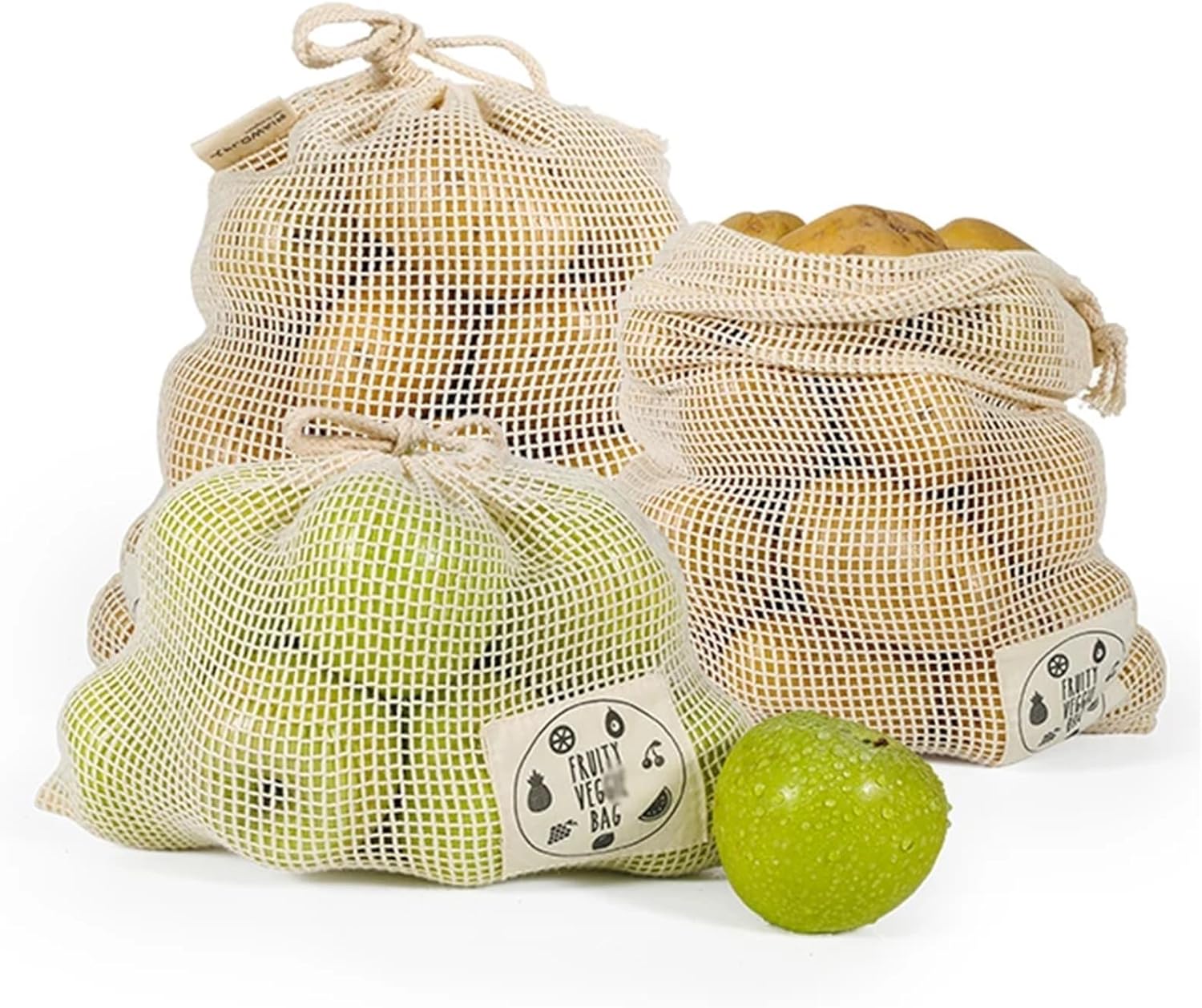 Mesh Produce Bags 6/10 Packs Organic Cotton Reusable Produce Bags, With Drawstring,Grocery Bag Mesh For Shopping, Vegetables & Fruits(10PCS large)