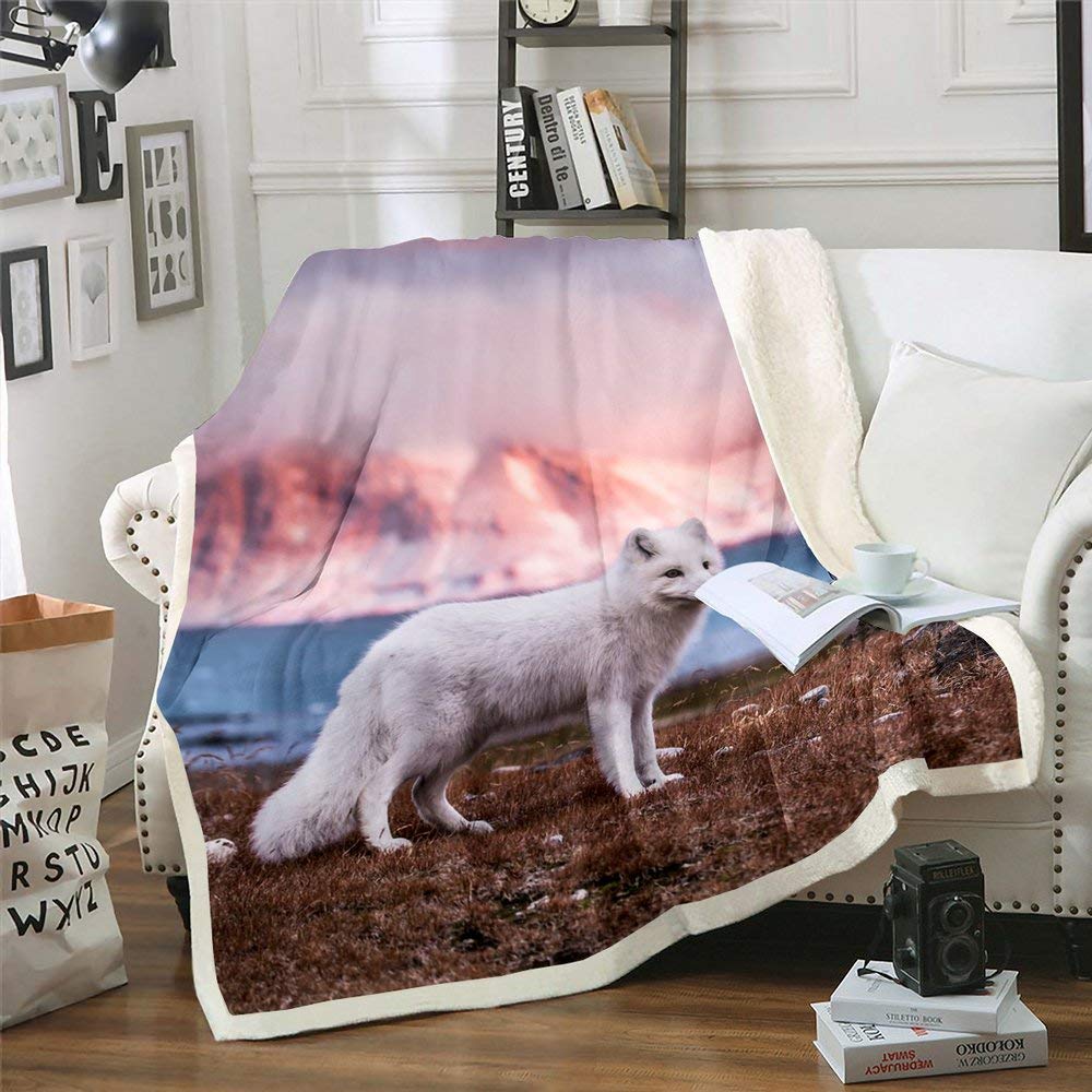 Coperta natalizia a forma di volpe, in morbida microfibra calda, per divano, viaggi, campeggio, tutte le stagioni, 127 x 152 cm