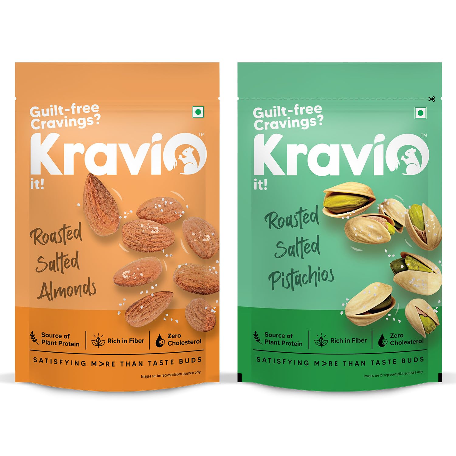 Kravio Premium Roasted Salted Almonds & Pistachios (2 X 200g) | Zero Cholesterol Natural Whole California Badam & Inshell Pista Nuts & Dry Fruits | Rich in Protein, Crunchy Delicious Healthy Snacks