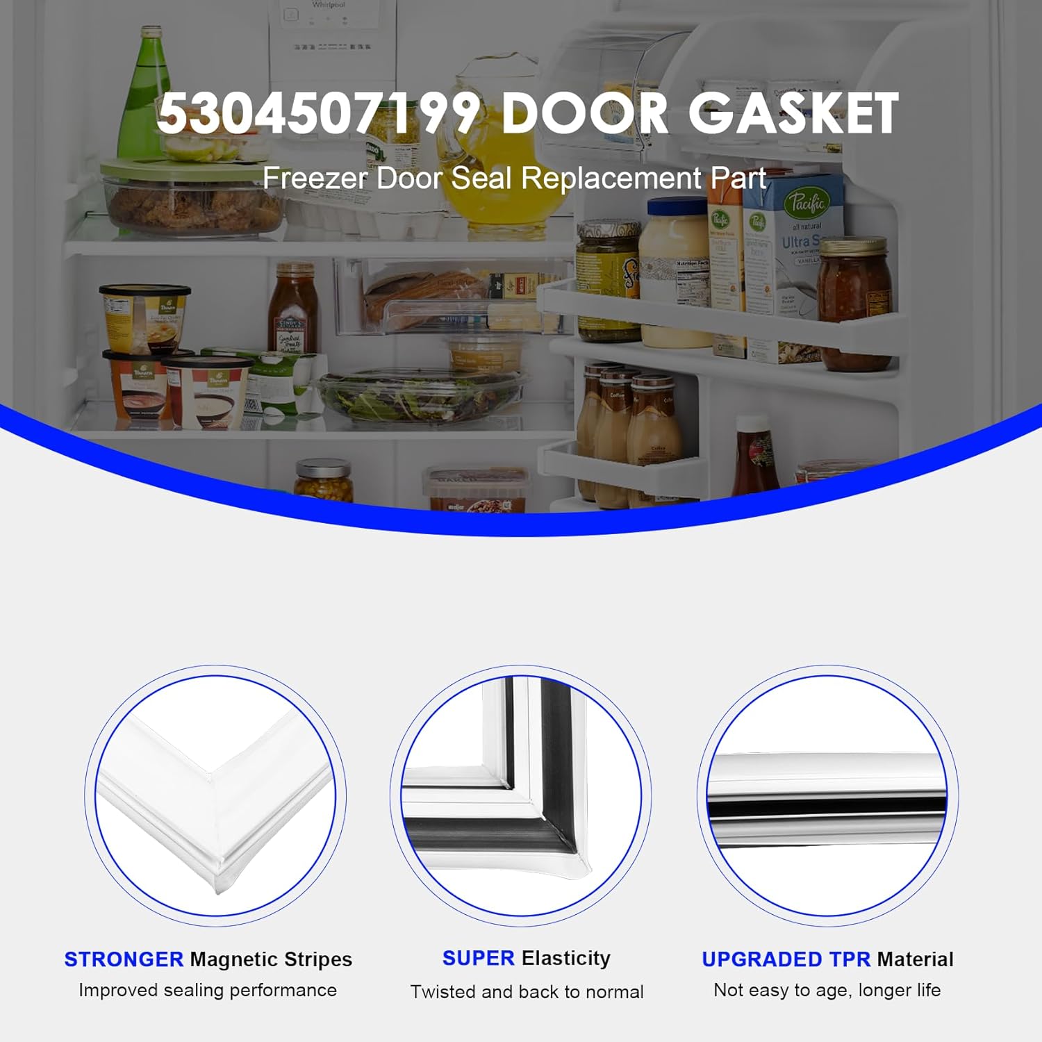 Upgraded 5304507199 Freezer Door Gasket Compatible with Frigidaire Kenmore Crosley and Gibson Upright Freezer, 216522312 Freezer Door Seal Part Replaces 216522313 216522362 5304507208